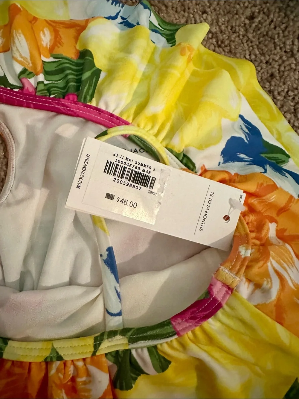 Janie and Jack Yellow Multi Floral One-Shoulder Ruffle Swimsuit- NEW with tags
